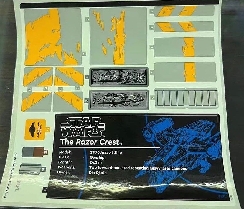 LEGO Star Wars UCS Razor Crest (75331) Sticker Sheet Pic Leak